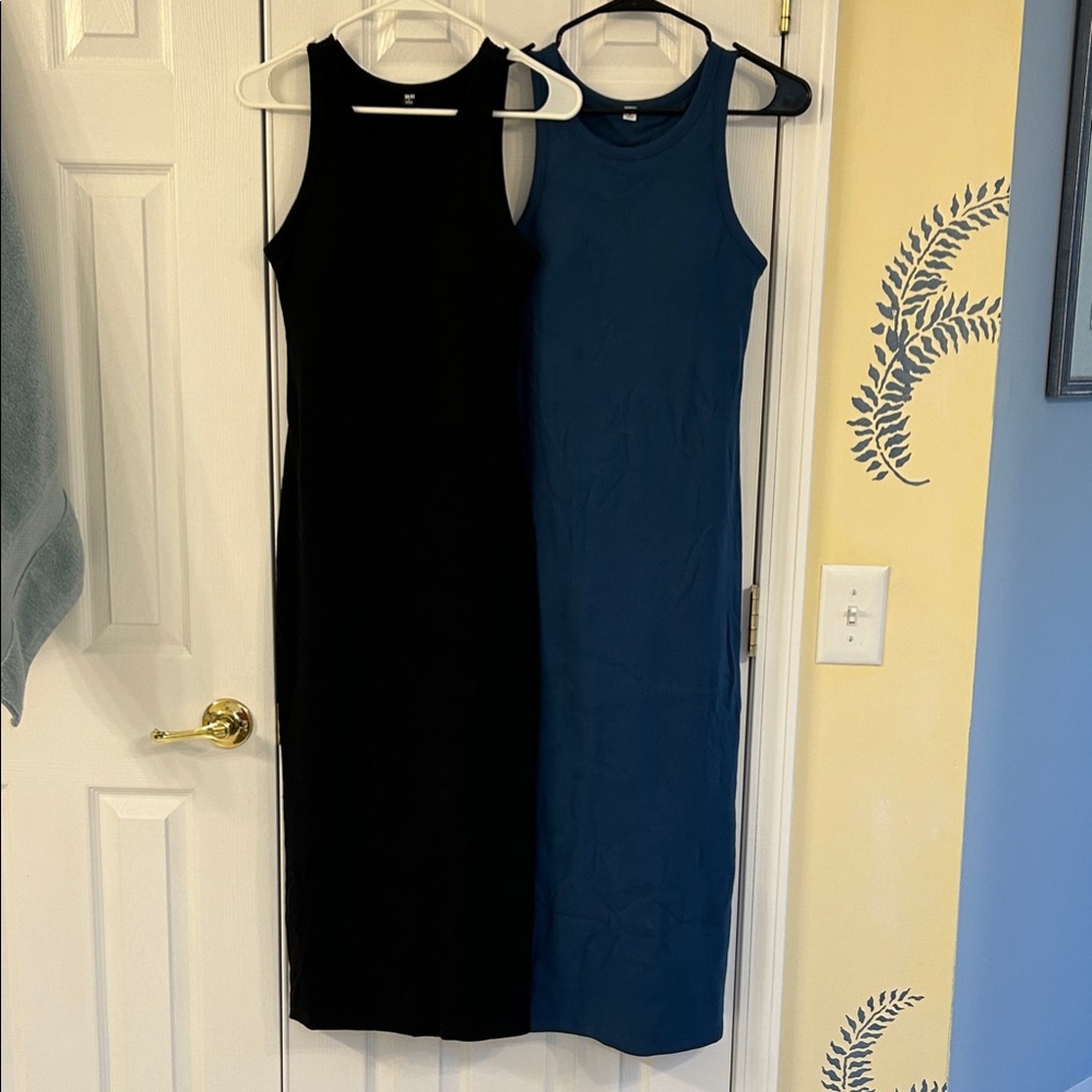 Sleeveless Black and Blue Midi BRA Dresses